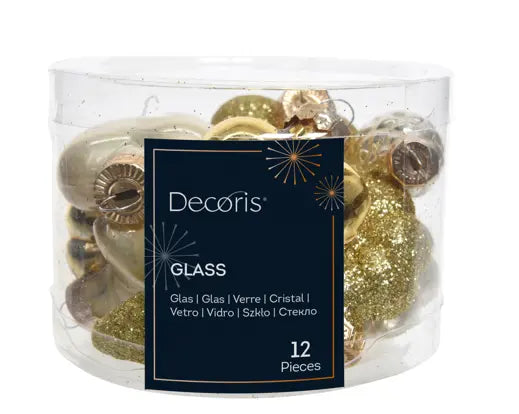 Box 12 Figure Natalizie Assortite Mix Gold Pearl in Vetro | Kaemingk Box 12 Figure Natalizie Assortite Mix Gold Pearl in Vetro | Kaemingk